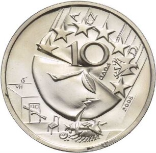 Künstlerprobe von Victor Huster für eine 10 Euro-Münze auf den 125. Geburtstag von Franz Kafka