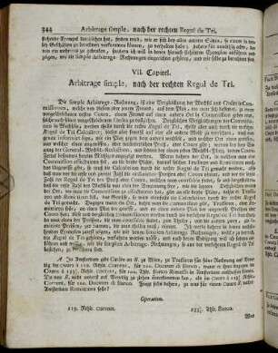 VII. Capitel. Arbitrage simple, nach der rechten Regul de Tri.