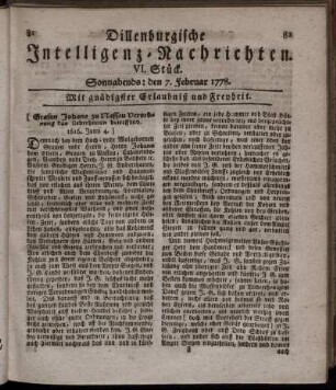 VI. Stück. Sonnabends: den 7. Februar 1778.