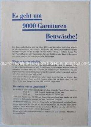 Propagandaflugblatt mit der Verpflichtung des VEB Textilwerke Elsterberg zu zusätzlichen Produktionsleistungen