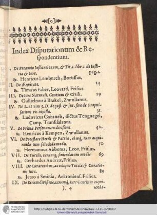 Index Disputationum & Respondentium