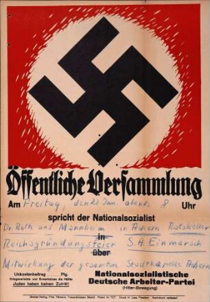 Versammlung der NSDAP-Ortsgruppe Achern: Her zu uns!