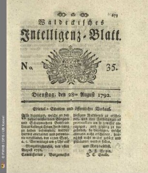 No. 35. Dienstag, den 28ten August 1792