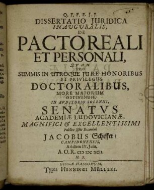Dissertatio Iuridica Inauguralis, De Pacto Reali Et Personali