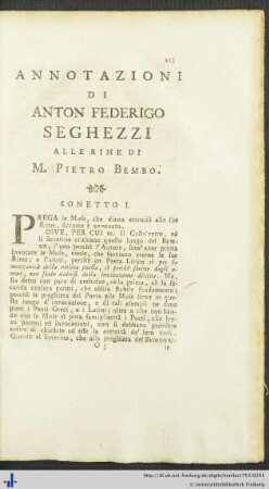 Annotazioni Di Anton Federigo Seghezzi Alle Rime Di M. Pietro Bembo