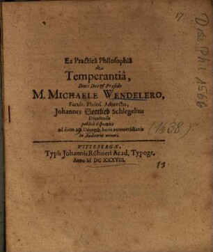Ex Practicâ Philosophiâ de Temperantiâ