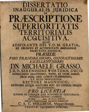 Dissertatio Inauguralis Juridica De Præscriptione Superioritatis Territorialis Acquisitiva
