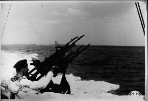 [Ukraine: Matrose mit Flugabwehr-MG auf Posten]