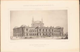 Reichstag, Berlin Zweiter Wettbewerb: Perspektivische Ansicht vom Königsplatz (aus: Sammelmappe hervorragender Konkurrenzentwürfe H. 6, hrsg.v. K.E.O. Fritsch, 1883)