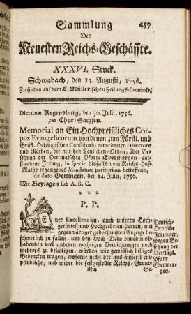 XXXVI. Stuck. Schwabach, den 14. Augusti, 1756.