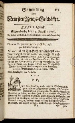 XXXVI. Stuck. Schwabach, den 14. Augusti, 1756.