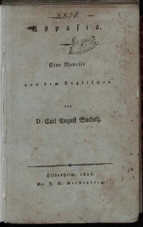 Aspasia : Eine Novelle aus dem Englischen