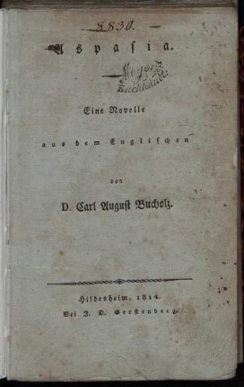 Aspasia : Eine Novelle aus dem Englischen