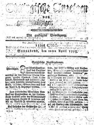 15tes Stück. Sonnabend, den 10ten April 1777.