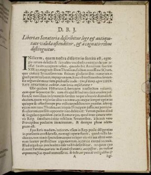 Libertas Senatoria describitur lege & antiquitate valida ostenditur, & a cognatis rebus distinguitur.