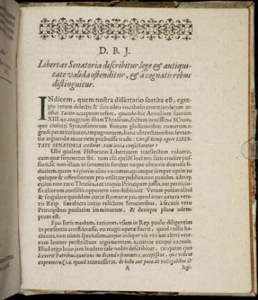 Libertas Senatoria describitur lege & antiquitate valida ostenditur, & a cognatis rebus distinguitur.