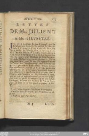 Lettre De Mr. Julien, A Mr. Silvestre.