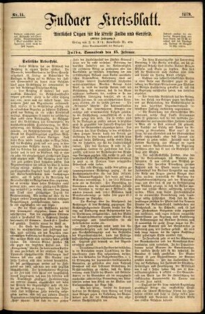 Erste Ausgabe vom Samstag, den 15. Februar 1879.