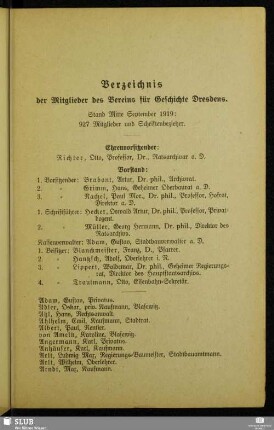 Verzeichnis der Mitglieder des Vereins für Geschichte Dresdens.