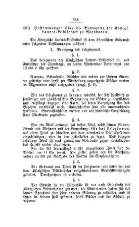 Bestimmungen über die Benutzung der Königl. Landes-Bibliothek zu Wiesbaden : [II. Universitäten, Akademien, etc.]