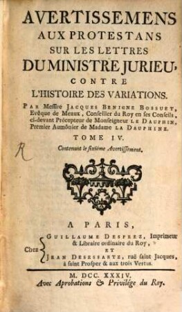 Histoire Des Variations Des Eglises Protestantes, 4
