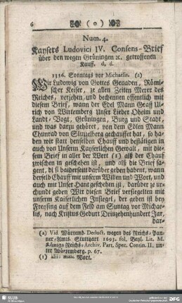 Num. 4. Kaysers Ludovici IV. Consens-Brief über den wegen Grüningen [et] c. getroffenen Kauff