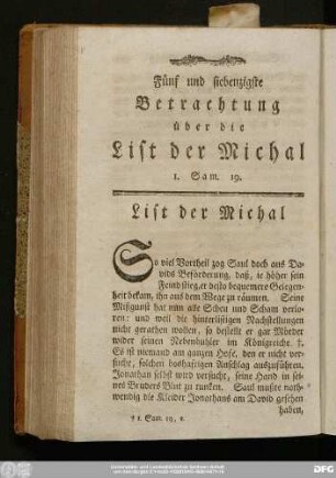 Fünf und siebenzigste Betrachtung über die List der Michal 1. Sam. 19.