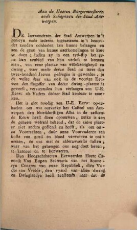 Verbaelen oft Doleantien van het Derde Lid van den Derden Staet der Stad Antwerpen den vollen Breeden Raede overgelevert
