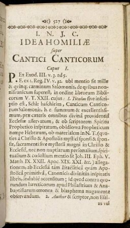 Idea Homiliæ super Cantici Canticorum.