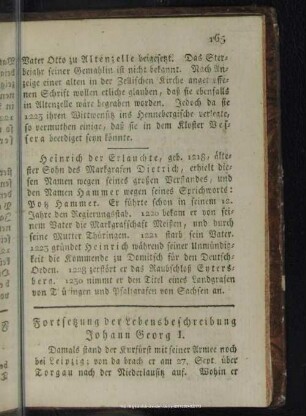 Fortsetzung der Lebensbeschreibung Johann Georg I.