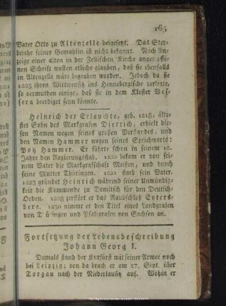Fortsetzung der Lebensbeschreibung Johann Georg I.