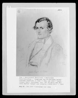 Deutsches Künstleralbum: Sammlung von Bildnissen Germanischer Künstler in Rom — fol. 60: Bildnis des Malers Gustav Jaeger aus Leipzig (1808-1871)