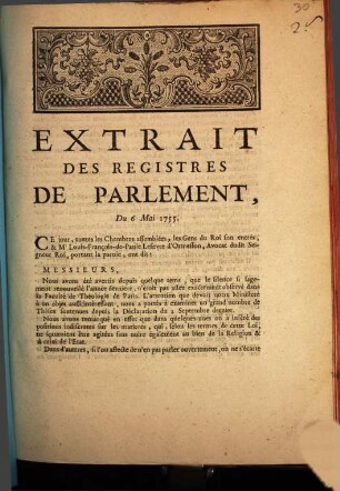 Extrait Des Registres Du Parlement : Du 6 Mai 1755.