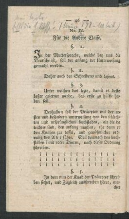 No. IV. Für die Andere Classe.