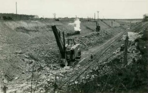 Abgrabung des Oberauer Tunnels der Linie Leipzig-Dresden, Oberau, 1934