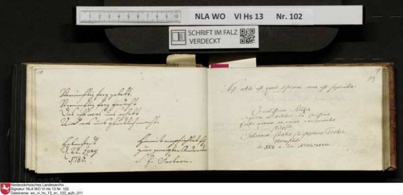 Stammbuch des Johann Christian Wilhelm Schütze aus                            Braunschweig