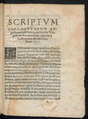 Scriptum Collocutorum Augustanae confessionis, qui in urbe Vangionum fuerunt, donec adversarii Colloquium abruperunt, Anno 1557.