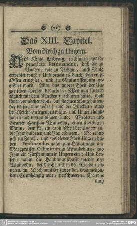 Das XIII. Capitel. Vom Reich zu Ungarn