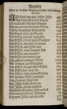 Register Aller in diesem Gesang-Buche befindlichen Lieder.