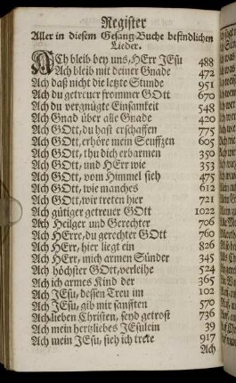 Register Aller in diesem Gesang-Buche befindlichen Lieder.