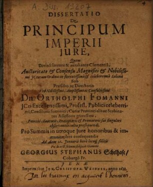 Dissertatio De Principum Imperii Iure