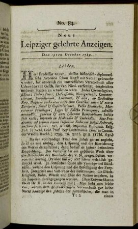 No. 84. Den 19ten October 1789.