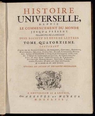 14: Histoire Universelle, Depuis Le Commencement Du Monde, Jusqu'A Present. Tome Quatorzieme