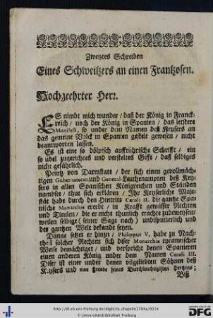 Zweytes Schreiben.
