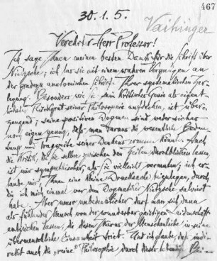 Brief an Hans Vaihinger