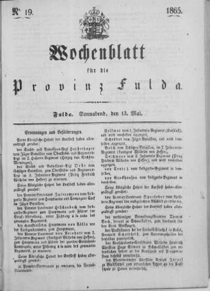 Nr. 19, Ausgabe vom 13. Mai 1865