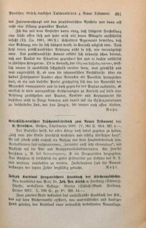 481 [Rezension] Preuschen, Erwin, Griechisch-deutsches Taschenwörterbuch zum Neuen Testament