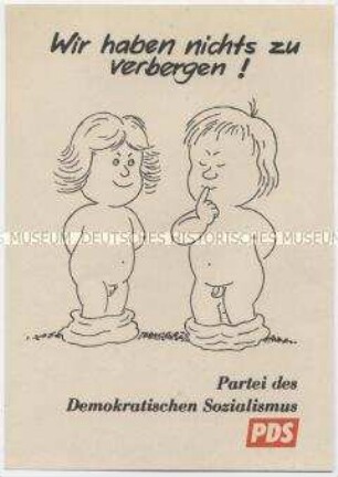 Illustriertes Flugblatt der Partei des Demokratischen Sozialismus (PDS) zur Volkskammerwahl 1990
