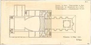 Fischer, Theodor; Jena; Stadt-Theater - Bühnenhaus u. Cafe (Grundriss DG); Zuschauerraum (Grundriss 2. OG)