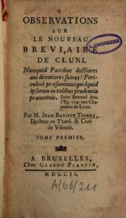 Observations sur le nouveau bréviaire de Cluni, 1